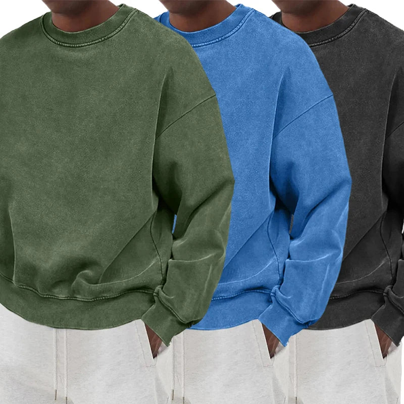 Vintage Solid Sweatshirts Male Washed Hoodie Fashion Oversized Streetwers
