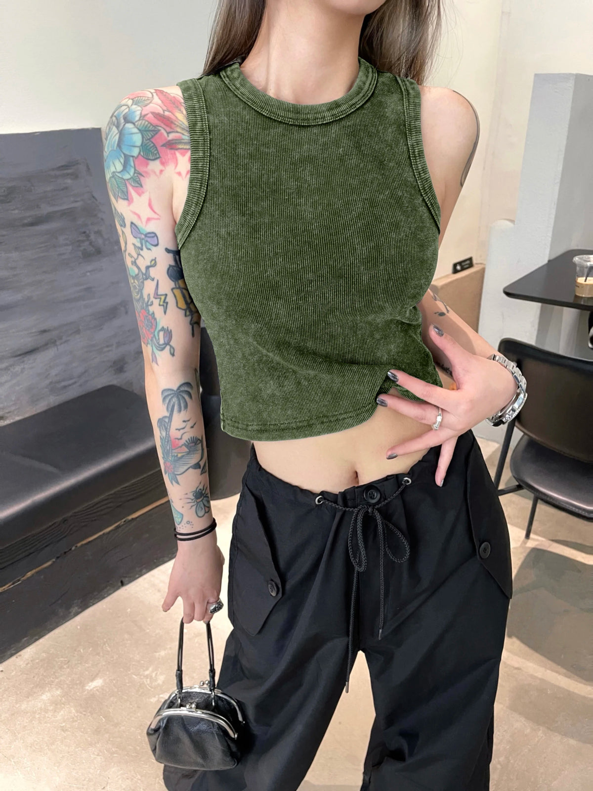 Women Solid Washed Tank Tops Sleeveless Tight Fashion Casual