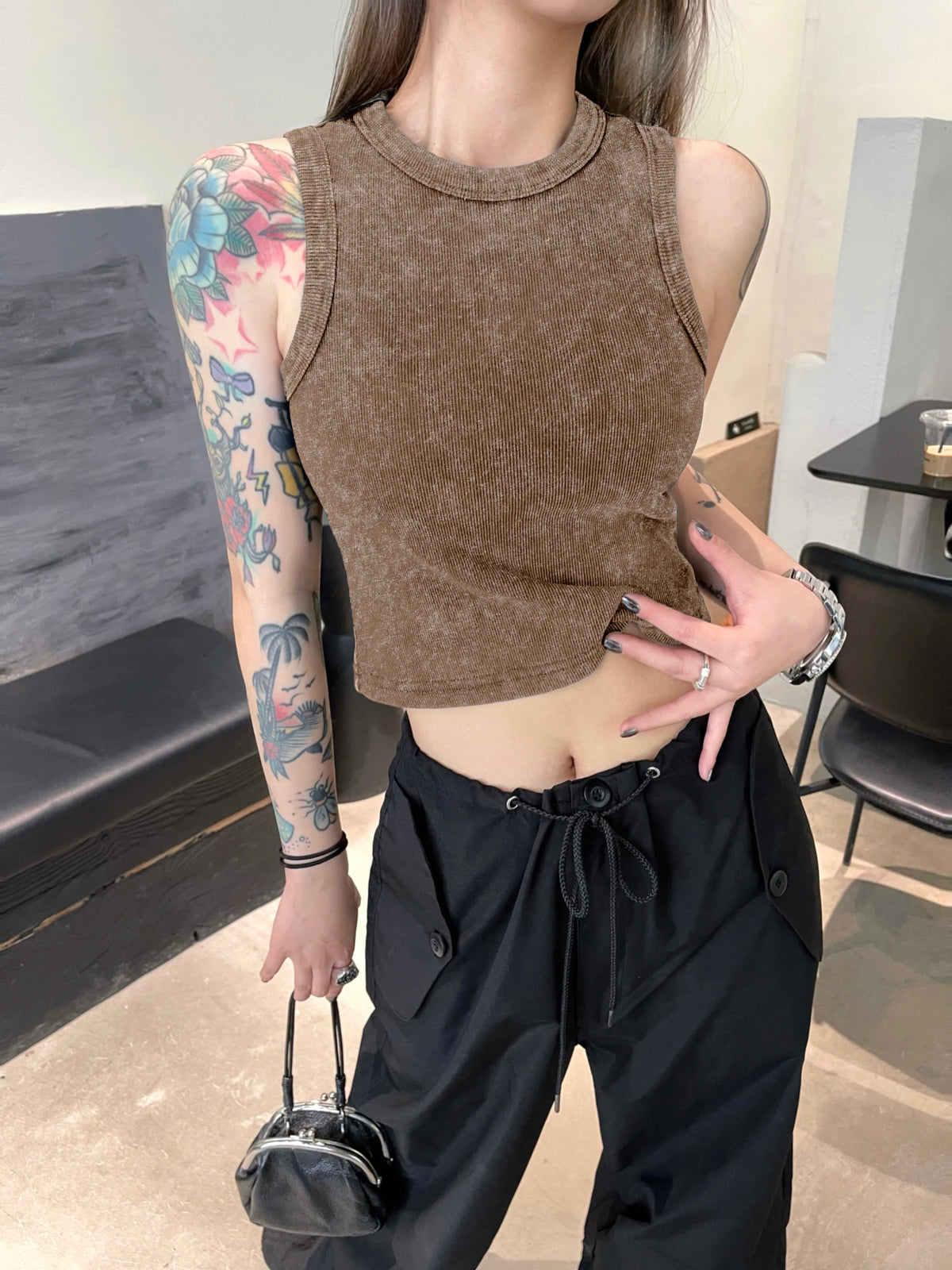 Women Solid Washed Tank Tops Sleeveless Tight Fashion Casual