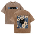 Vintage Washed Black Cat Floral T Shirt Unisex