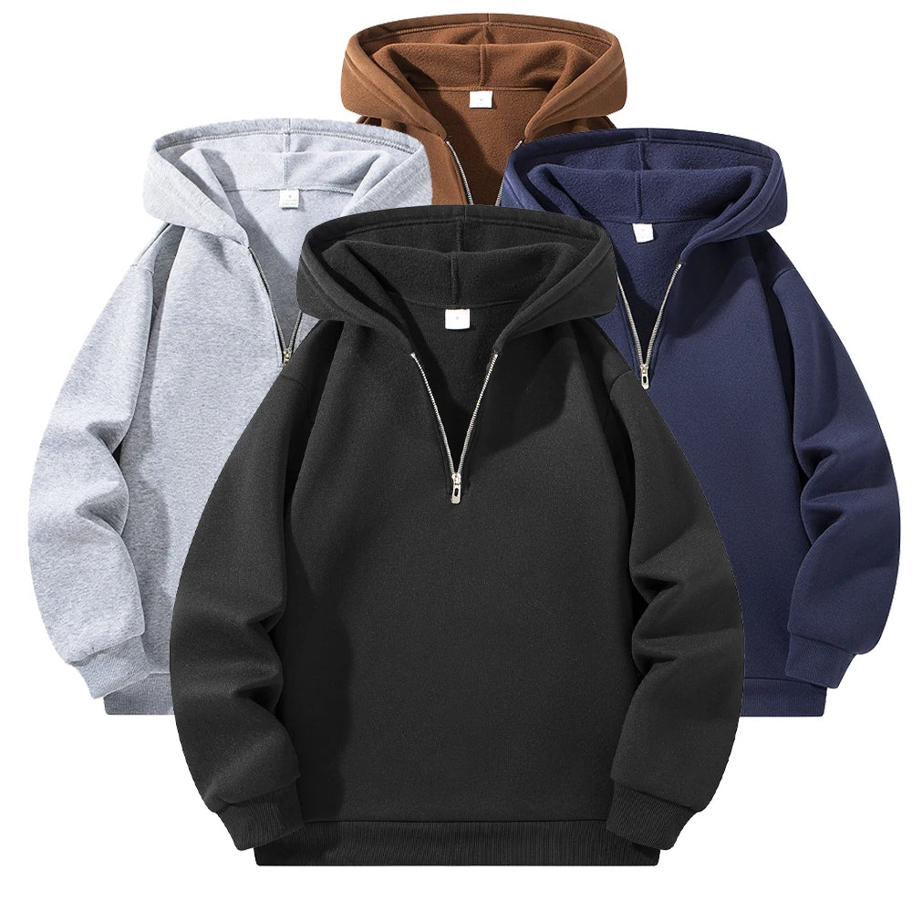Men's Half Zipper Hooded Hoodies Long Sleeve Sweatshirts Autumn Loose Casual
