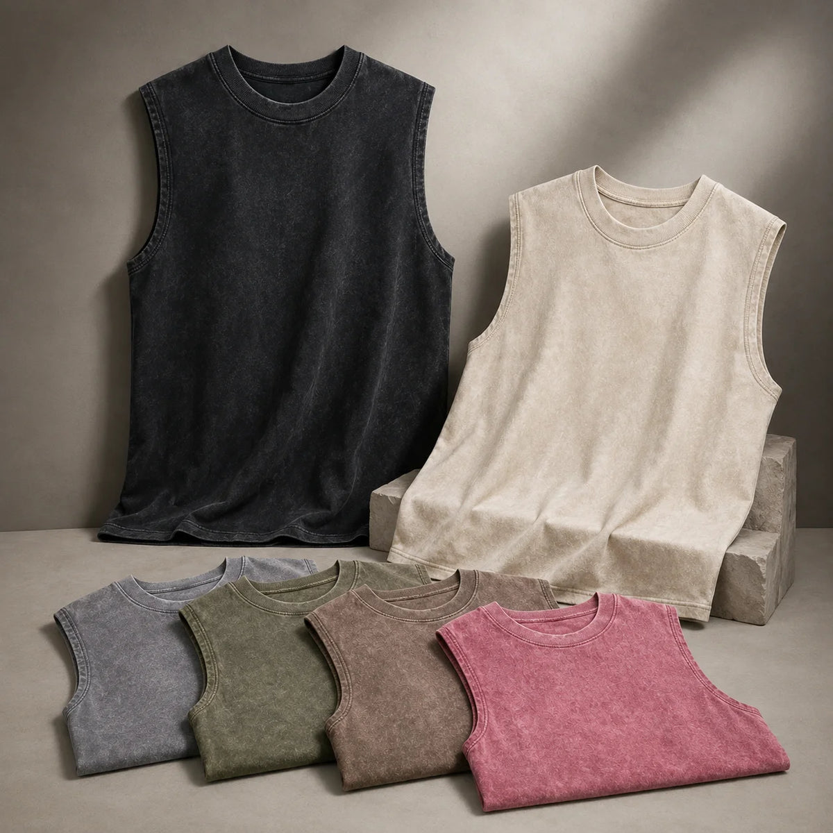 Men's Vintage Tank Top Vintage Loose Shoulder Streetwear Beach Vest Tee