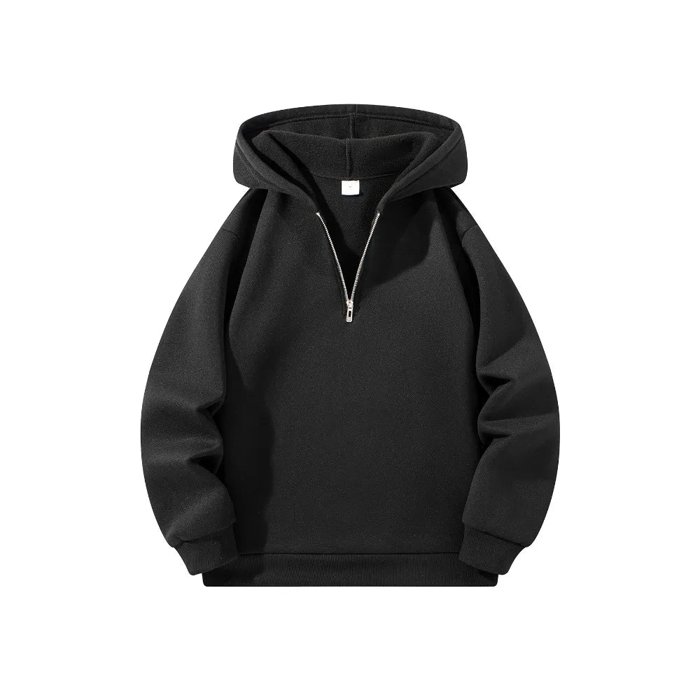 Men's Half Zipper Hooded Hoodies Long Sleeve Sweatshirts Autumn Loose Casual