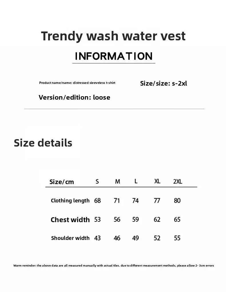 Men's Vintage Tank Top Vintage Loose Shoulder Streetwear Beach Vest Tee