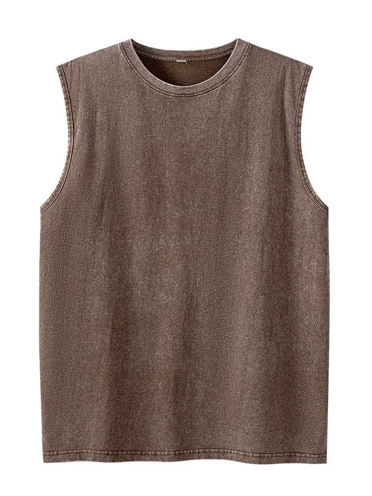 Men's Vintage Tank Top Vintage Loose Shoulder Streetwear Beach Vest Tee