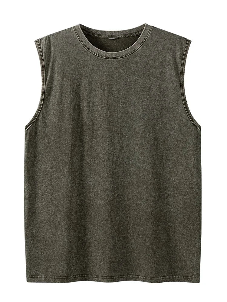 Men's Vintage Tank Top Vintage Loose Shoulder Streetwear Beach Vest Tee