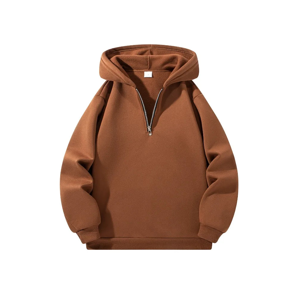 Men's Half Zipper Hooded Hoodies Long Sleeve Sweatshirts Autumn Loose Casual