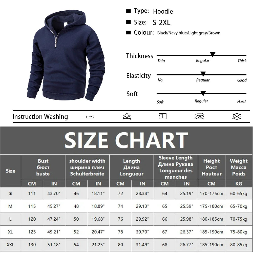 Men's Half Zipper Hooded Hoodies Long Sleeve Sweatshirts Autumn Loose Casual