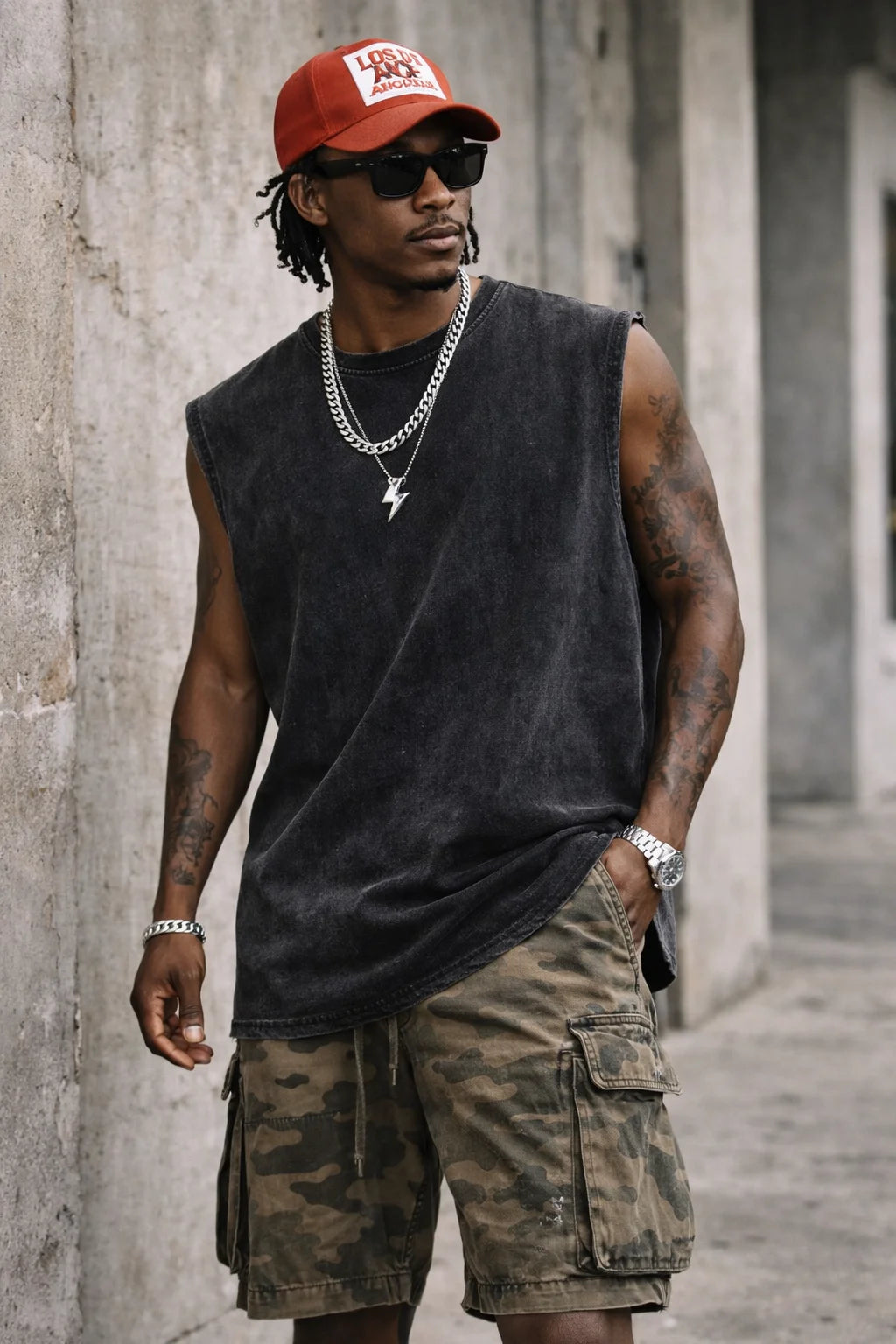 Men's Vintage Tank Top Vintage Loose Shoulder Streetwear Beach Vest Tee