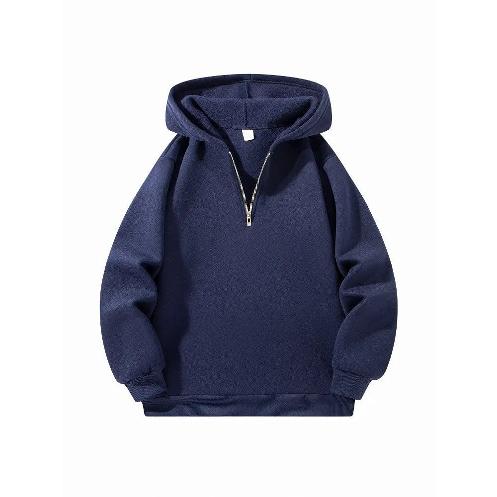Men's Half Zipper Hooded Hoodies Long Sleeve Sweatshirts Autumn Loose Casual