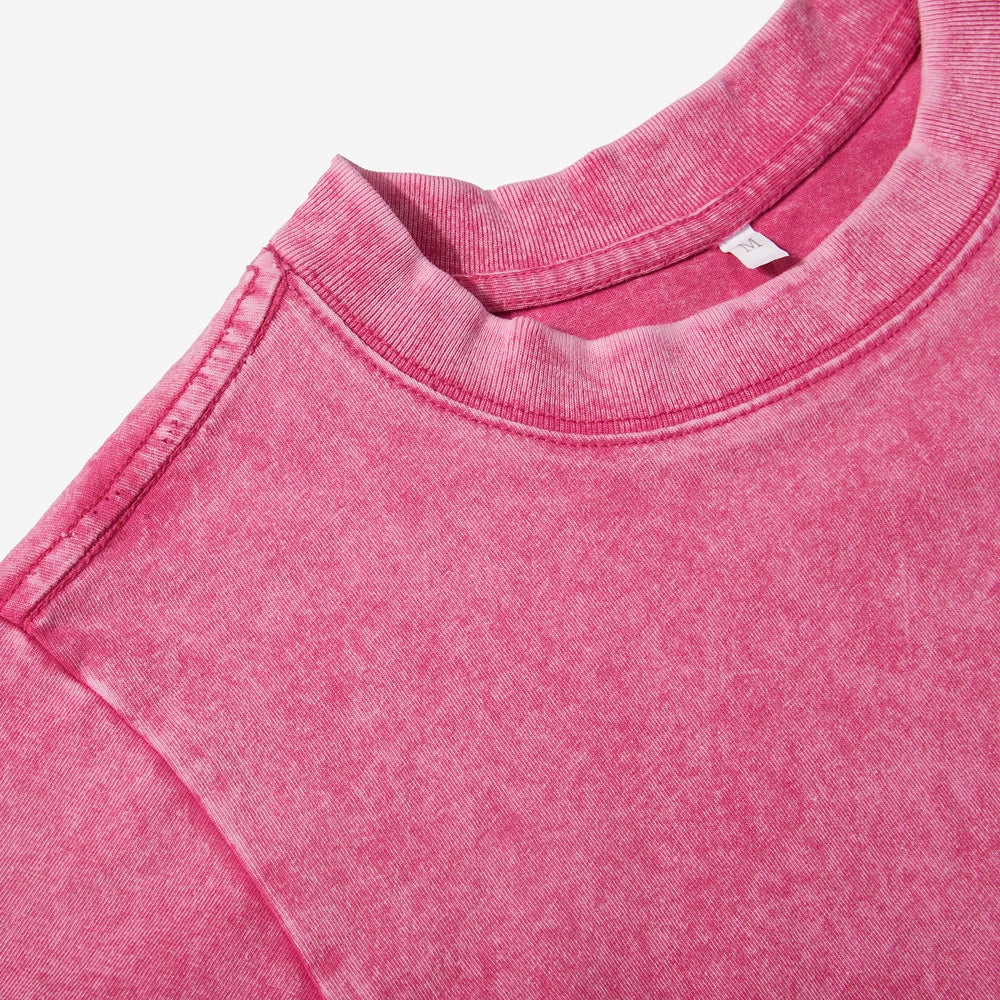Washed T-Shirts For Women Loose O-Neck Crop Tops Casual Vintage Short Sleeve Tees